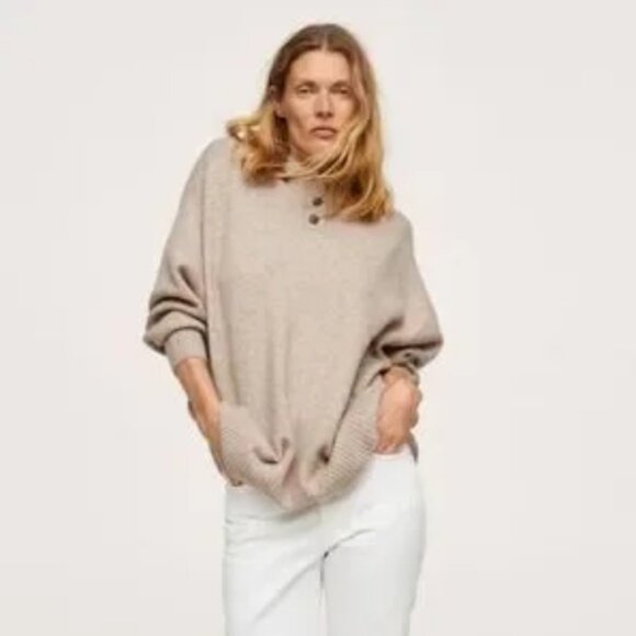 Mango Sweaters - Mango Wool Blend Preppy Old Money Oversized Tennis Prep Polo Sweater M/L